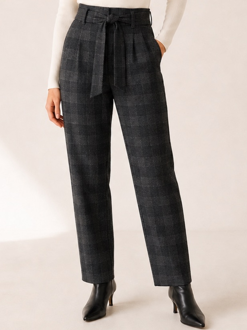 Wilfred Charcoal Plaid Tie-Waist Pants Size 0